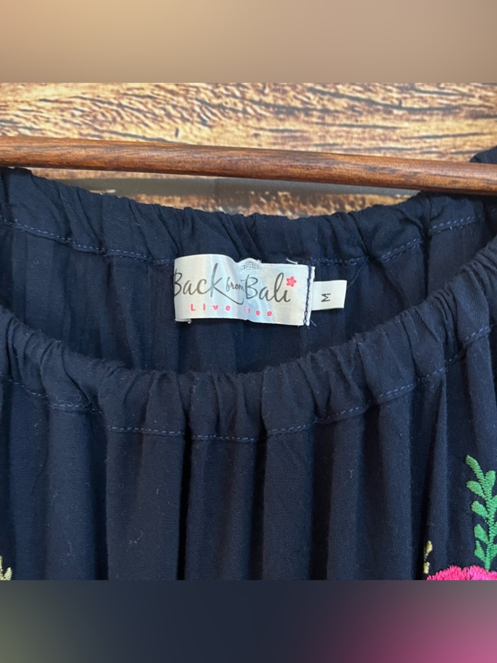 Back From Bali Traditional Mexican Off-Shoulder Navy Embroidered Maxi Dress - Picture 5 of 7